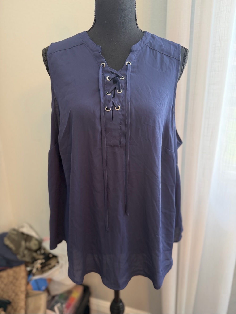 Torrid Navy Lace-Up Sleeveless Blouse